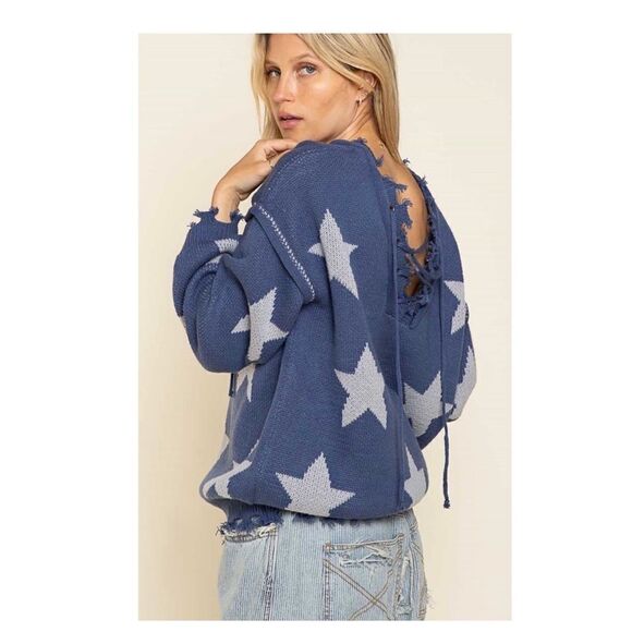 POL Bohemian sweater with tattered raw edges, and Lace up front and back - Picture 9 of 15